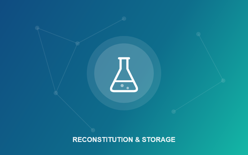 Illustration of lyophilised peptide reconstitution and cold-chain storage