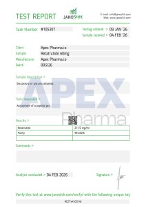 Retatrutide 60 mg Pen certificate of analysis – batch 003/26, 99.452% purity